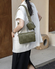 Luxury Handmade Lambskin Woven Crossbody Bag, Soft Leather Shoulder Purse