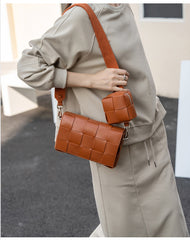 Luxury Handmade Lambskin Woven Crossbody Bag, Soft Leather Shoulder Purse
