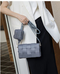 Luxury Handmade Lambskin Woven Crossbody Bag, Soft Leather Shoulder Purse