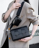 Luxury Handmade Lambskin Woven Crossbody Bag, Soft Leather Shoulder Purse