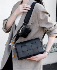 Luxury Handmade Lambskin Woven Crossbody Bag, Soft Leather Shoulder Purse