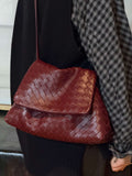 Luxury Handwoven Lambskin Crossbody Bag, Soft Leather Hobo Bag, Designer Craftsmanship Woven Flap Tote for Women