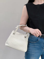 Luxury Handwoven Lambskin Leather Shoulder Bag, Soft Leather Versatile Top Handle & Underarm Design for Women