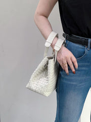 Luxury Handwoven Lambskin Leather Shoulder Bag, Soft Leather Versatile Top Handle & Underarm Design for Women