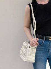 Luxury Handwoven Lambskin Leather Shoulder Bag, Soft Leather Versatile Top Handle & Underarm Design for Women