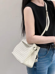 Luxury Handwoven Lambskin Leather Shoulder Bag, Soft Leather Versatile Top Handle & Underarm Design for Women