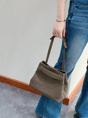 Luxury Handwoven Lambskin Leather Shoulder Bag, Soft Leather Versatile Top Handle & Underarm Design for Women