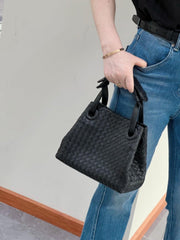 Luxury Handwoven Lambskin Leather Shoulder Bag, Soft Leather Versatile Top Handle & Underarm Design for Women