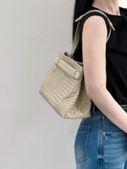 Luxury Handwoven Lambskin Leather Shoulder Bag, Soft Leather Versatile Top Handle & Underarm Design for Women