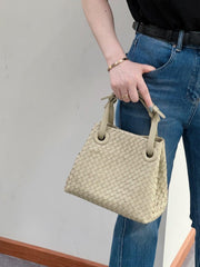 Luxury Handwoven Lambskin Leather Shoulder Bag, Soft Leather Versatile Top Handle & Underarm Design for Women