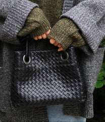 Luxury Handwoven Lambskin Leather Shoulder Bag, Soft Leather Versatile Top Handle & Underarm Design for Women
