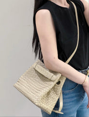 Luxury Handwoven Lambskin Leather Shoulder Bag, Soft Leather Versatile Top Handle & Underarm Design for Women