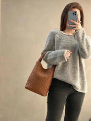 Luxury Handwoven Lambskin Leather Shoulder Bucket Bag | Double-Knotted Handcrafted Crossbody Bag