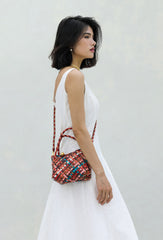 Luxury Handwoven Lambskin Leather Shoulder Bucket Bag with Sculptural Gold Sphere Closure and Double Handle Design – Spacious & Versatile Carryall