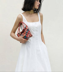 Luxury Handwoven Lambskin Leather Shoulder Bucket Bag with Sculptural Gold Sphere Closure and Double Handle Design – Spacious & Versatile Carryall