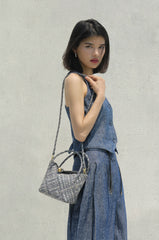 Luxury Handwoven Lambskin Leather Shoulder Bucket Bag with Sculptural Gold Sphere Closure and Double Handle Design – Spacious & Versatile Carryall