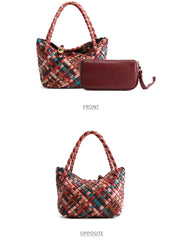 Luxury Handwoven Lambskin Leather Shoulder Bucket Bag with Sculptural Gold Sphere Closure and Double Handle Design – Spacious & Versatile Carryall