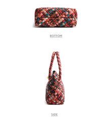 Luxury Handwoven Lambskin Leather Shoulder Bucket Bag with Sculptural Gold Sphere Closure and Double Handle Design – Spacious & Versatile Carryall