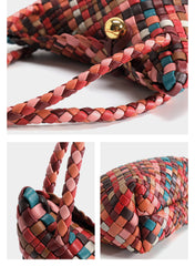 Luxury Handwoven Lambskin Leather Shoulder Bucket Bag with Sculptural Gold Sphere Closure and Double Handle Design – Spacious & Versatile Carryall