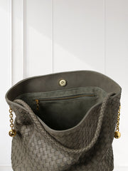 Luxury Lambskin Woven Leather Hobo Bag | Handcrafted Lightweight Soft Braided Shoulder Purse with Gold Hardware