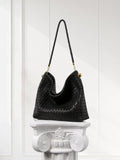 Luxury Lambskin Woven Leather Hobo Bag | Handcrafted Lightweight Soft Braided Shoulder Purse with Gold Hardware
