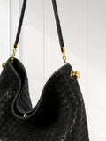 Luxury Lambskin Woven Leather Hobo Bag | Handcrafted Lightweight Soft Braided Shoulder Purse with Gold Hardware
