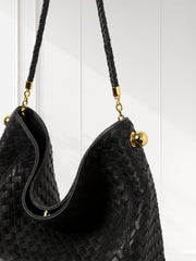 Luxury Lambskin Woven Leather Hobo Bag | Handcrafted Lightweight Soft Braided Shoulder Purse with Gold Hardware