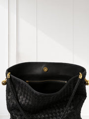 Luxury Lambskin Woven Leather Hobo Bag | Handcrafted Lightweight Soft Braided Shoulder Purse with Gold Hardware