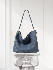 Luxury Lambskin Woven Leather Hobo Bag | Handcrafted Lightweight Soft Braided Shoulder Purse with Gold Hardware