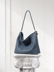 Luxury Lambskin Woven Leather Hobo Bag | Handcrafted Lightweight Soft Braided Shoulder Purse with Gold Hardware
