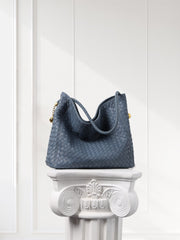 Luxury Lambskin Woven Leather Hobo Bag | Handcrafted Lightweight Soft Braided Shoulder Purse with Gold Hardware