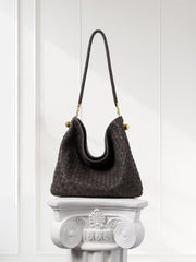 Luxury Lambskin Woven Leather Hobo Bag | Handcrafted Lightweight Soft Braided Shoulder Purse with Gold Hardware