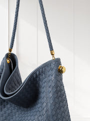 Luxury Lambskin Woven Leather Hobo Bag | Handcrafted Lightweight Soft Braided Shoulder Purse with Gold Hardware