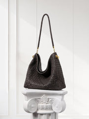 Luxury Lambskin Woven Leather Hobo Bag | Handcrafted Lightweight Soft Braided Shoulder Purse with Gold Hardware