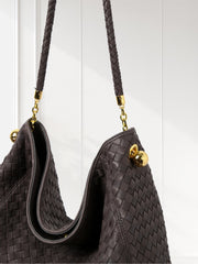 Luxury Lambskin Woven Leather Hobo Bag | Handcrafted Lightweight Soft Braided Shoulder Purse with Gold Hardware