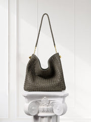 Luxury Lambskin Woven Leather Hobo Bag | Handcrafted Lightweight Soft Braided Shoulder Purse with Gold Hardware