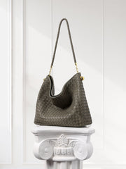 Luxury Lambskin Woven Leather Hobo Bag | Handcrafted Lightweight Soft Braided Shoulder Purse with Gold Hardware