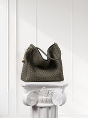 Luxury Lambskin Woven Leather Hobo Bag | Handcrafted Lightweight Soft Braided Shoulder Purse with Gold Hardware