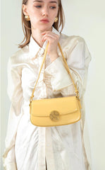 Luxury Leather Crossbody Box Bag with Elegant Circular Emblem, Fashion Leather Shoulder Bag