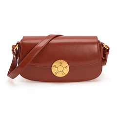 Luxury Leather Crossbody Box Bag with Elegant Circular Emblem, Fashion Leather Shoulder Bag