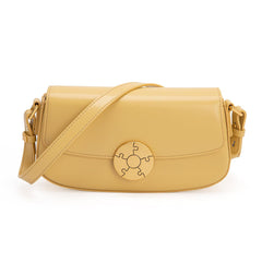 Luxury Leather Crossbody Box Bag with Elegant Circular Emblem, Fashion Leather Shoulder Bag