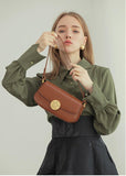 Luxury Leather Crossbody Box Bag with Elegant Circular Emblem, Fashion Leather Shoulder Bag - Image 6