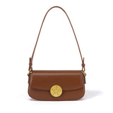 Luxury Leather Crossbody Box Bag with Elegant Circular Emblem, Fashion Leather Shoulder Bag - Image 9