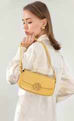 Luxury Leather Crossbody Box Bag with Elegant Circular Emblem, Fashion Leather Shoulder Bag