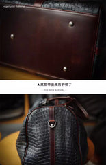 Luxury Men’s Italian Full Grain Leather Duffle Bag, Handmade Premium Crocodile Pattern Weekender Bag for Travel & Business