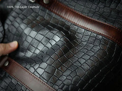 Luxury Men’s Italian Full Grain Leather Duffle Bag, Handmade Premium Crocodile Pattern Weekender Bag for Travel & Business