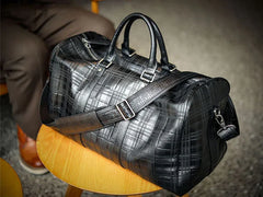 Luxury Men’s Italian Full Grain Leather Duffle Bag, Handmade Premium Crocodile Pattern Weekender Bag for Travel & Business