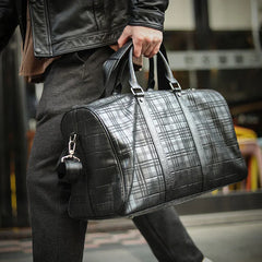 Luxury Men’s Italian Full Grain Leather Duffle Bag, Handmade Premium Crocodile Pattern Weekender Bag for Travel & Business