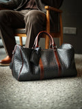 Luxury Men’s Italian Full Grain Leather Duffle Bag, Handmade Premium Crocodile Pattern Weekender Bag for Travel & Business
