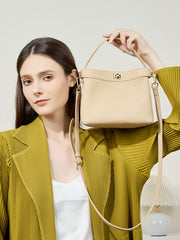 Luxury Pebble Leather Handbags | Genuine Cowhide Small Shoulder Bucket Bag | Crossbody & Top Handle Purse for Women